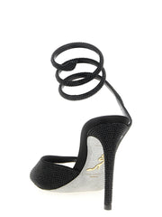 RENE CAOVILLA Black Satin Stiletto Heel Sandals