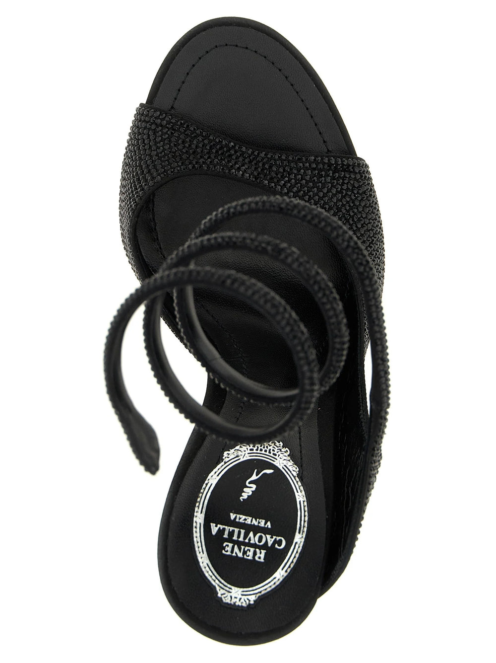 RENE CAOVILLA Black Satin Stiletto Heel Sandals