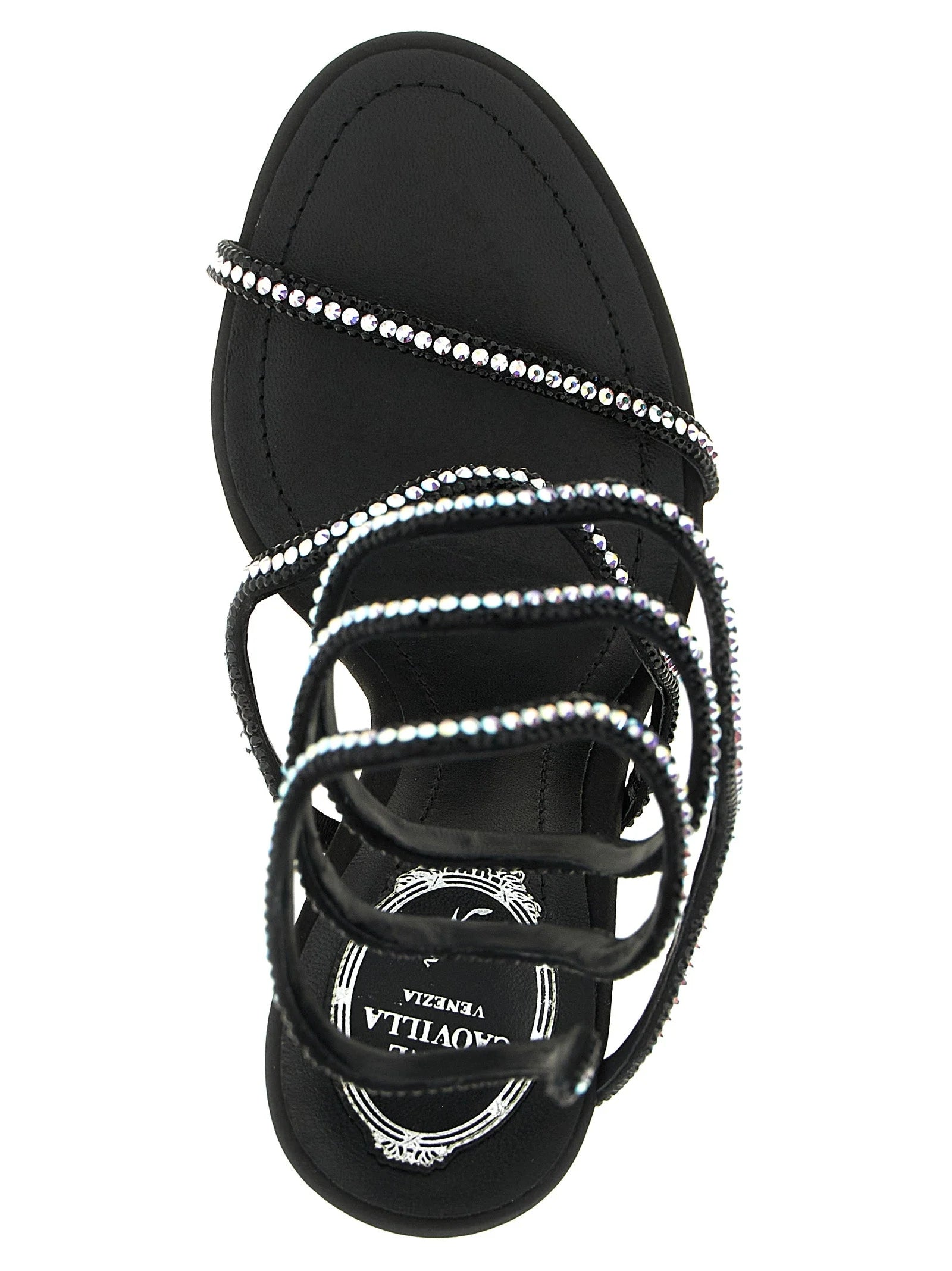 RENE CAOVILLA Black Satin Stiletto Heel Sandals