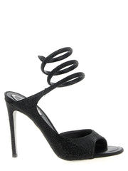RENE CAOVILLA Black Satin Stiletto Heel Sandals