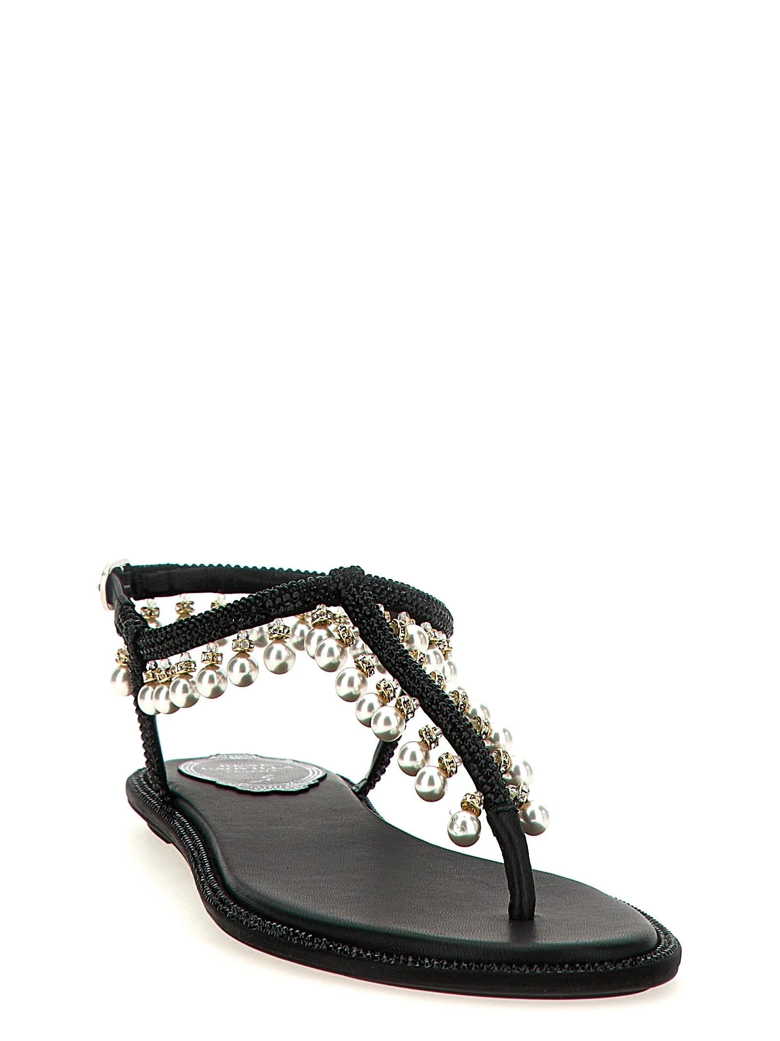 RENE CAOVILLA Black Viscose Flat Sandals - EU36/US6
