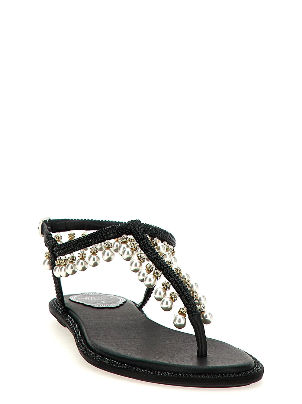 RENE CAOVILLA Black Viscose Flat Sandals - EU36/US6