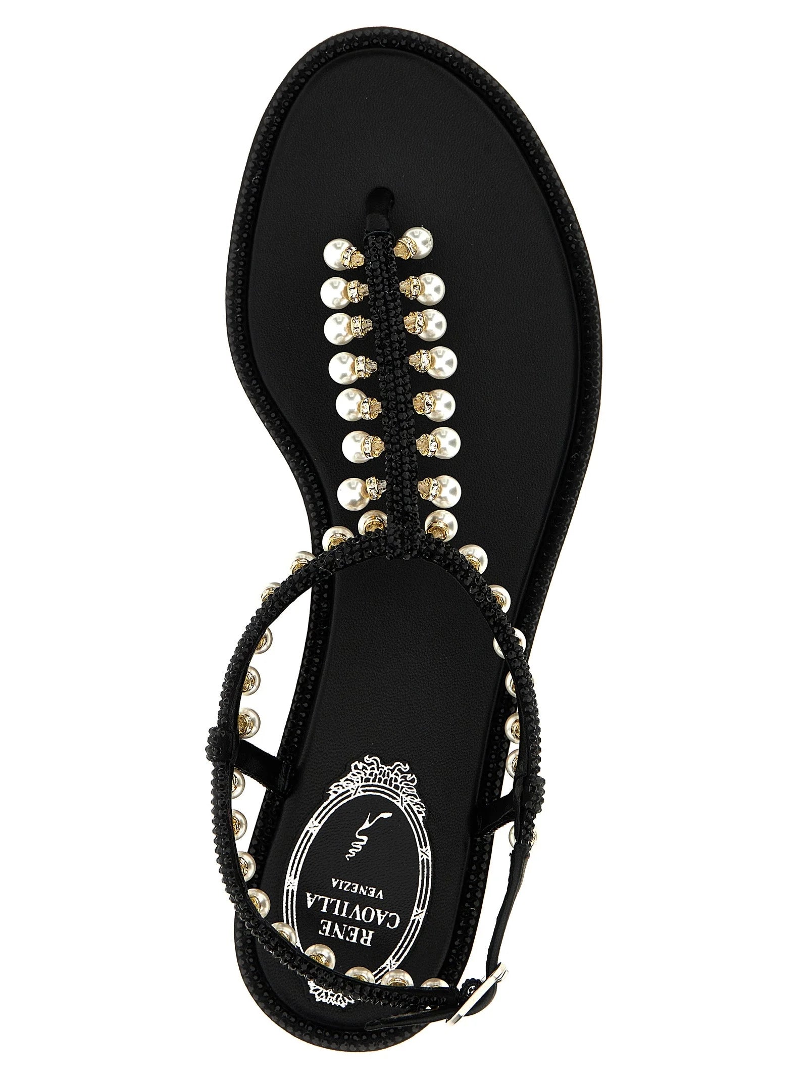 RENE CAOVILLA Black Viscose Flat Sandals - EU36/US6