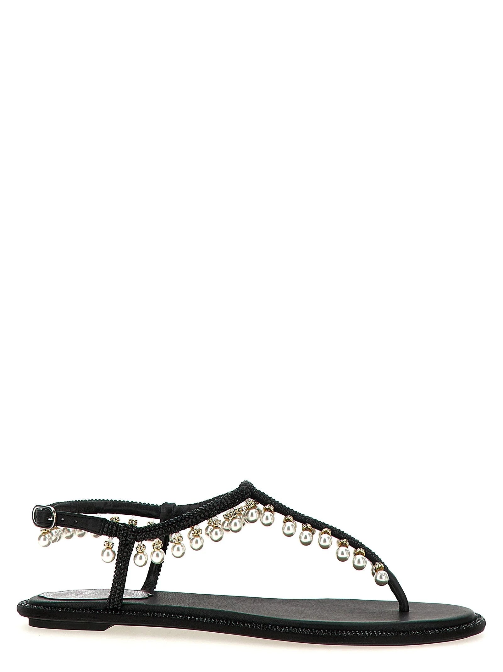 RENE CAOVILLA Black Viscose Flat Sandals - EU36/US6