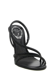 RENE CAOVILLA Black Viscose Stiletto Heel Sandals