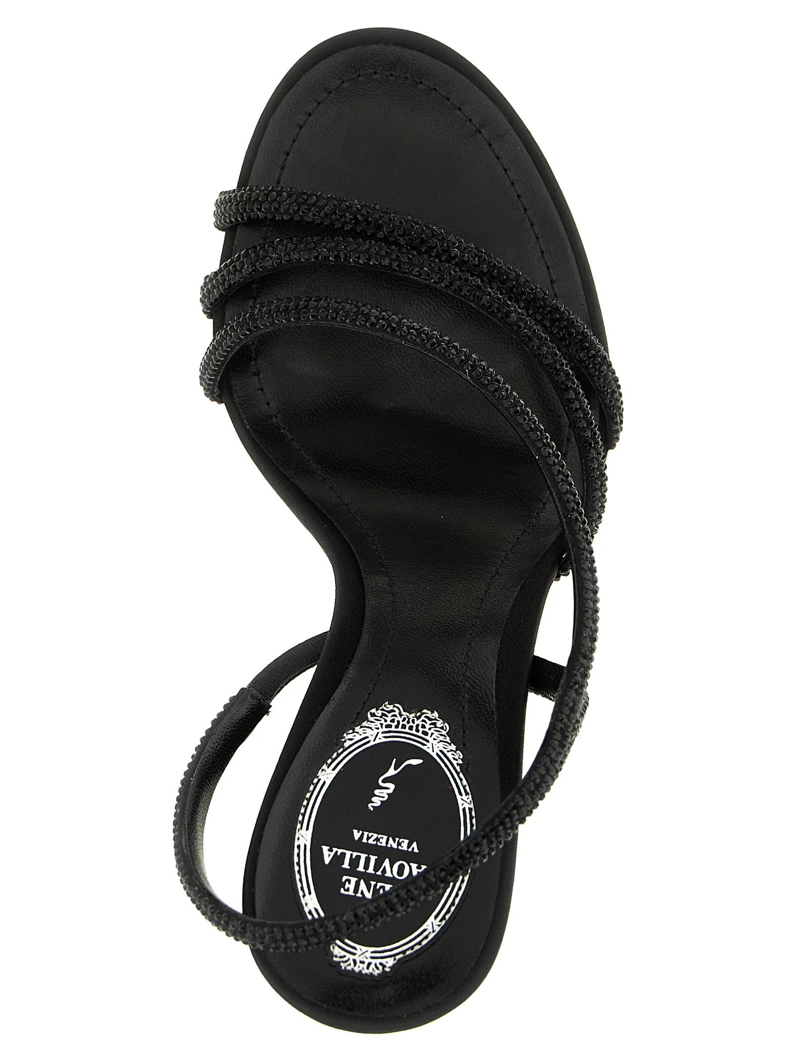 RENE CAOVILLA Black Viscose Stiletto Heel Sandals