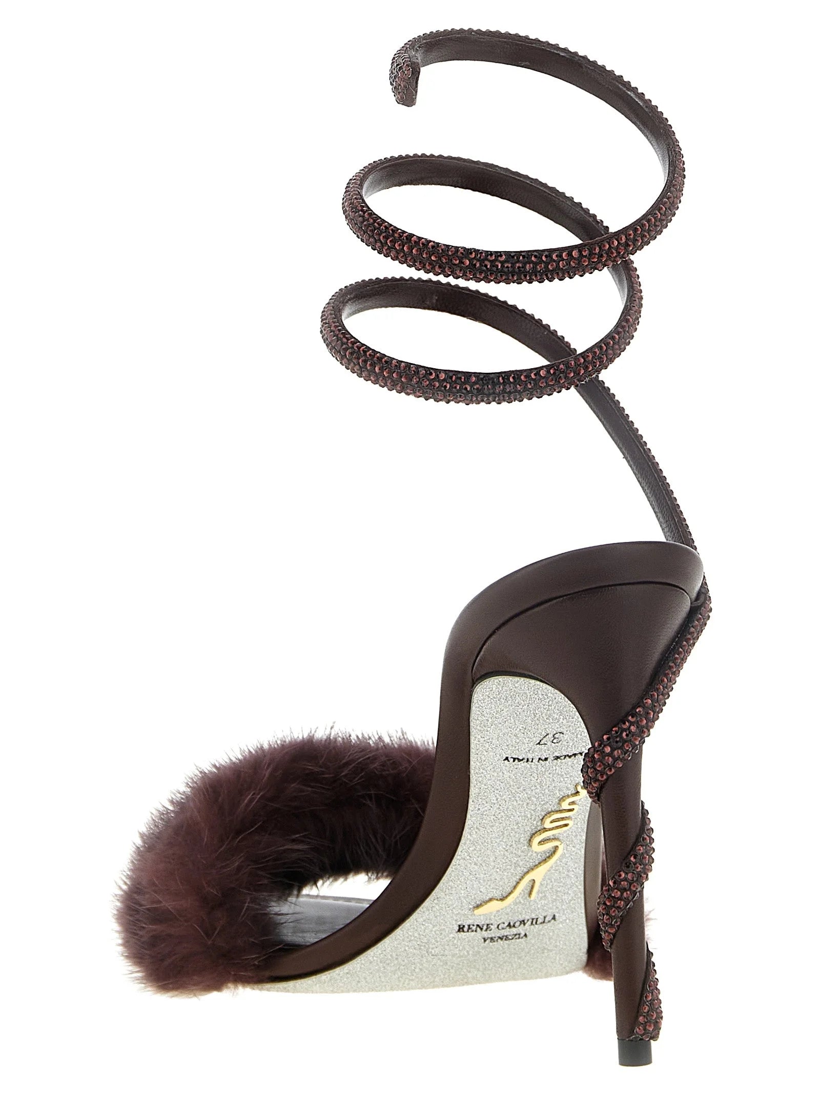 RENE CAOVILLA Bordeaux Viscose Stiletto Heel Sandals
