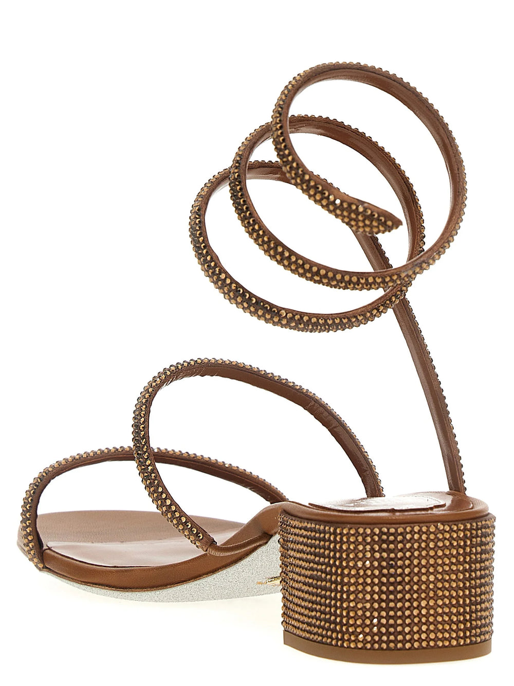 RENE CAOVILLA Brown Satin Flat Sandals - EU37/US7