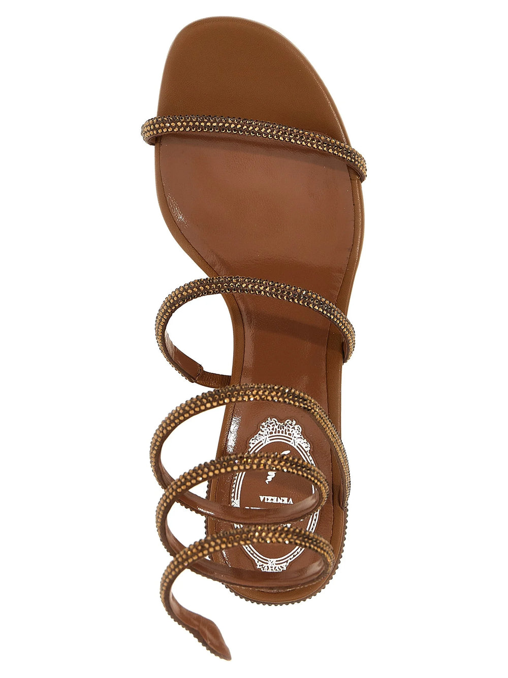 RENE CAOVILLA Brown Satin Flat Sandals - EU37/US7