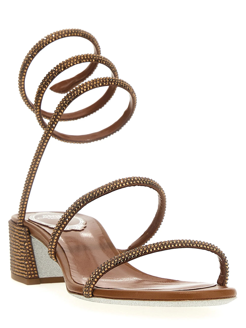 RENE CAOVILLA Brown Satin Flat Sandals - EU37/US7