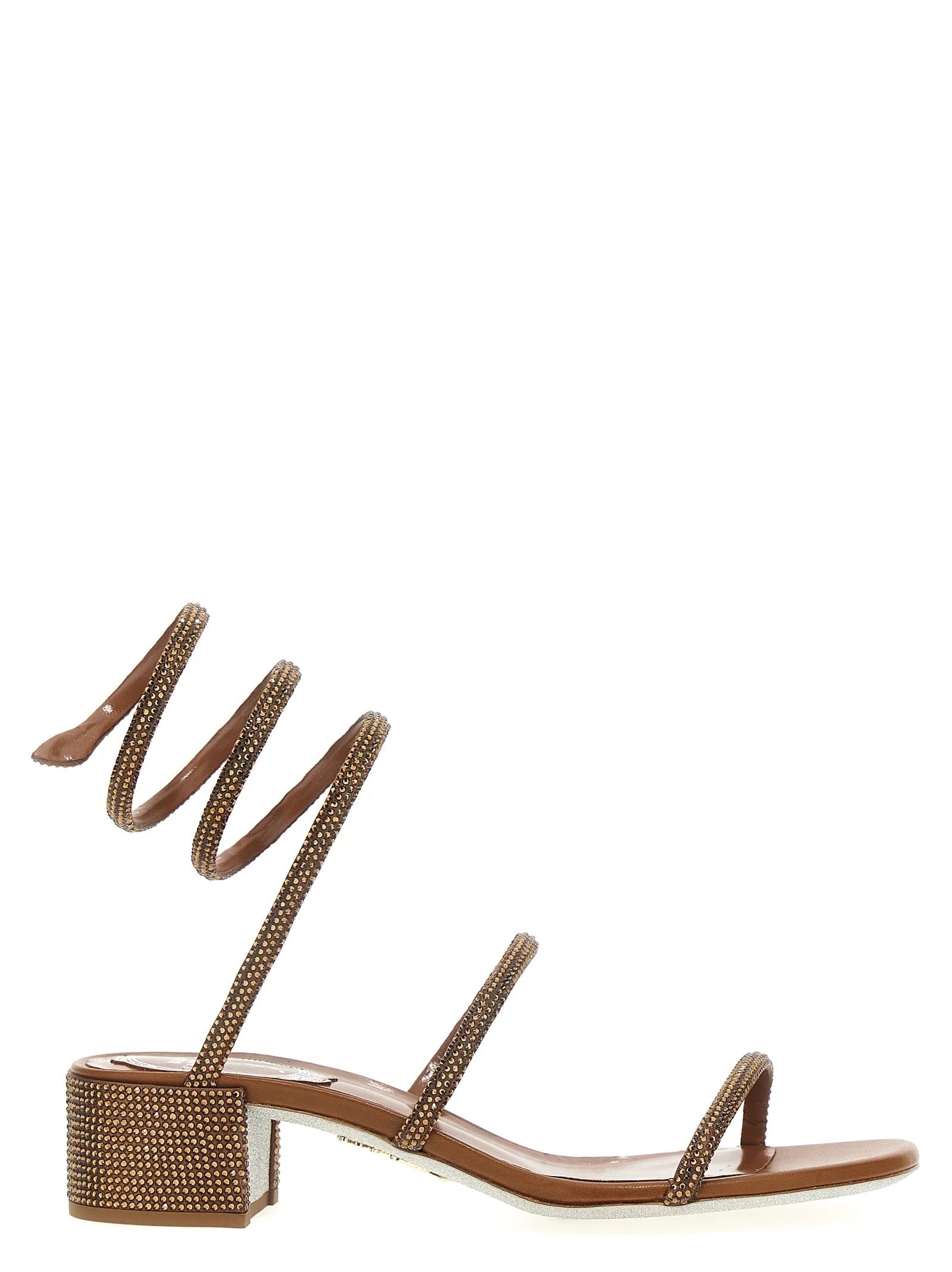 RENE CAOVILLA Brown Satin Flat Sandals - EU37/US7
