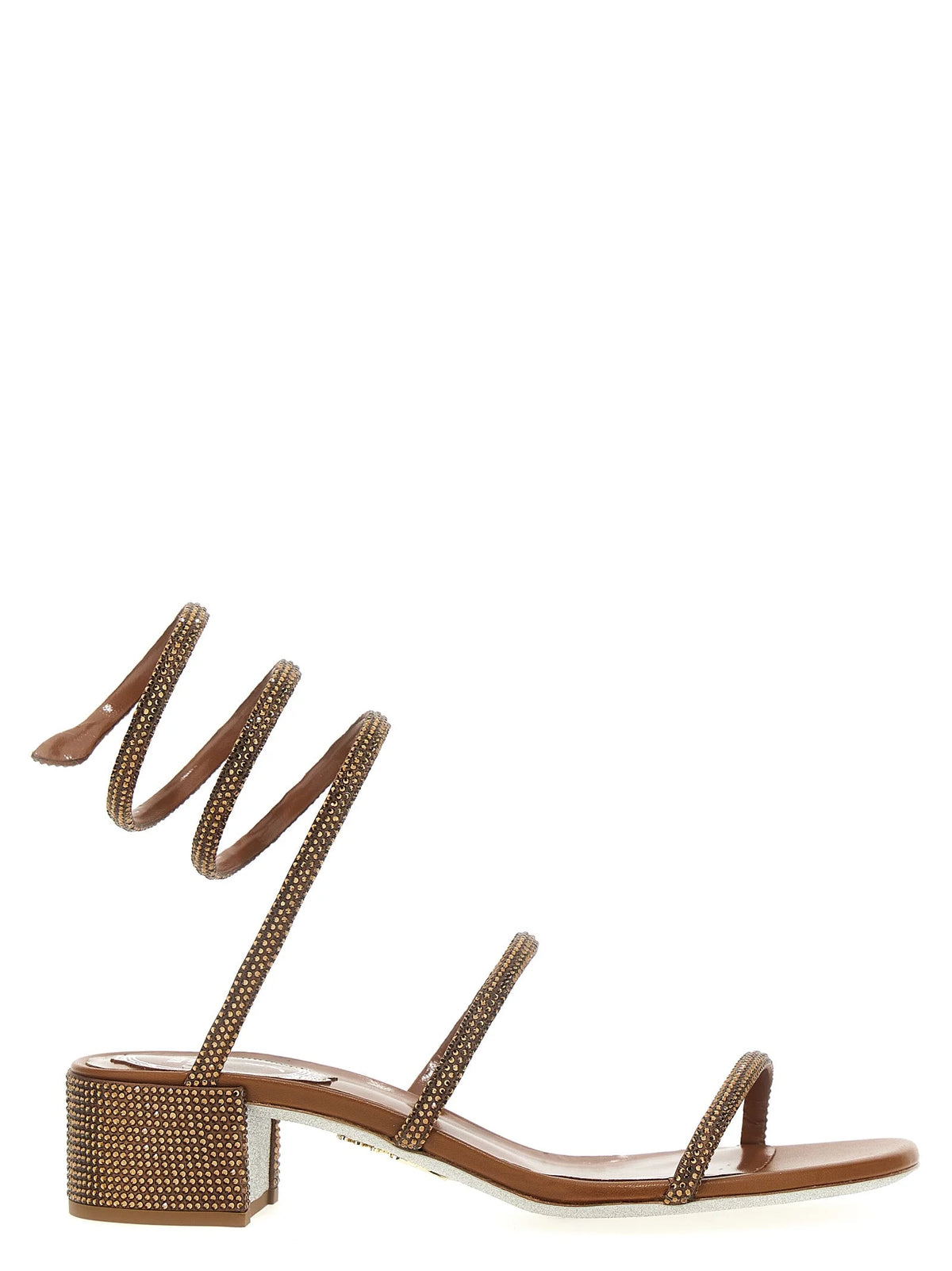 RENE CAOVILLA Brown Satin Flat Sandals - EU37/US7