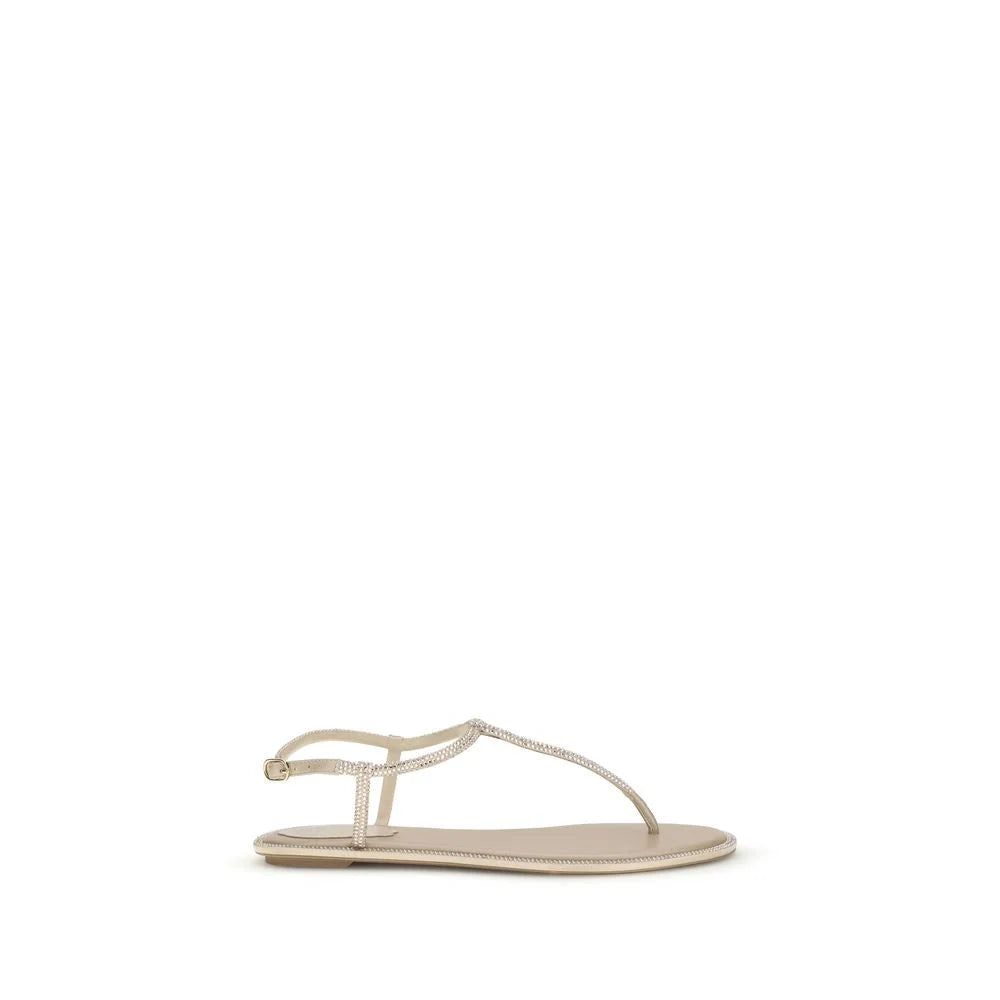 RENE CAOVILLA Cream Satin Flip-Flop Sandals