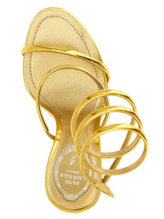 RENE CAOVILLA Gold Calfskin Stiletto Heel Sandals - EU38/US8