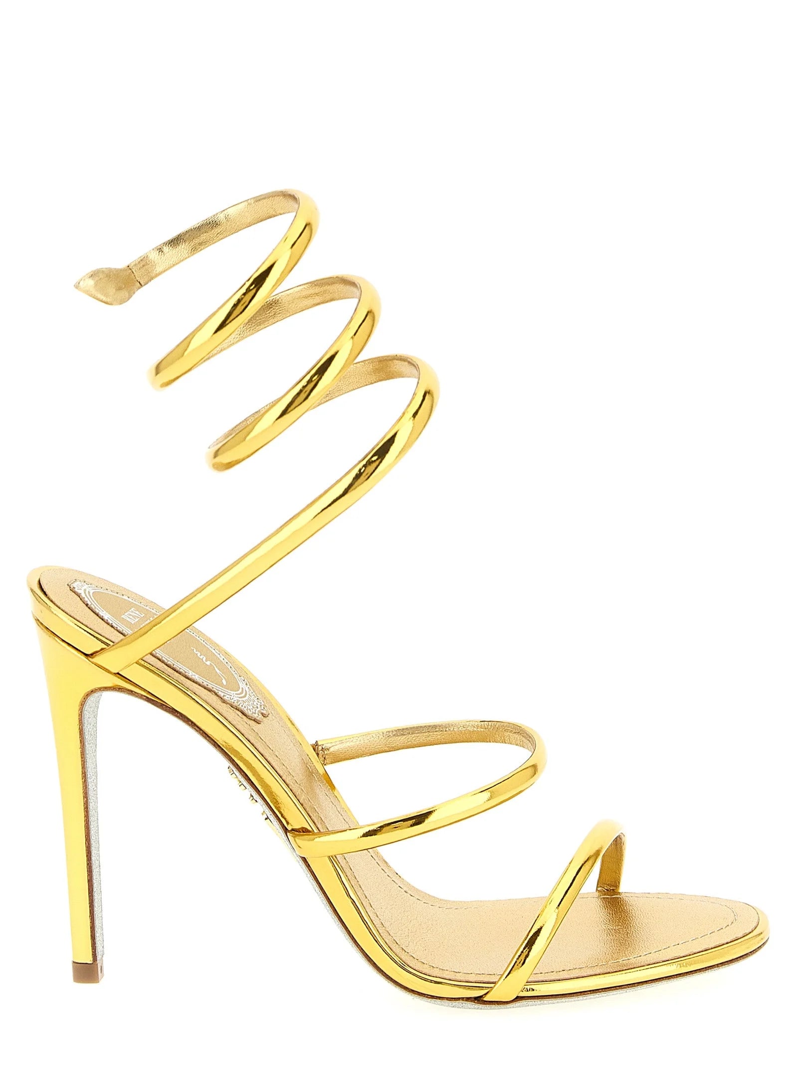 RENE CAOVILLA Gold Calfskin Stiletto Heel Sandals - EU38/US8