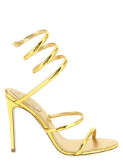 RENE CAOVILLA Gold Calfskin Stiletto Heel Sandals - EU38/US8