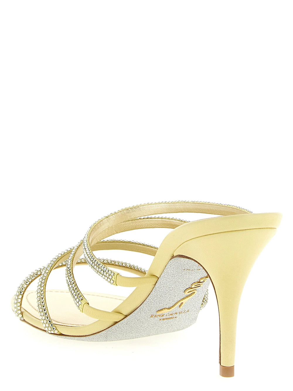 RENE CAOVILLA Gold Viscose Stiletto Heel Sandals