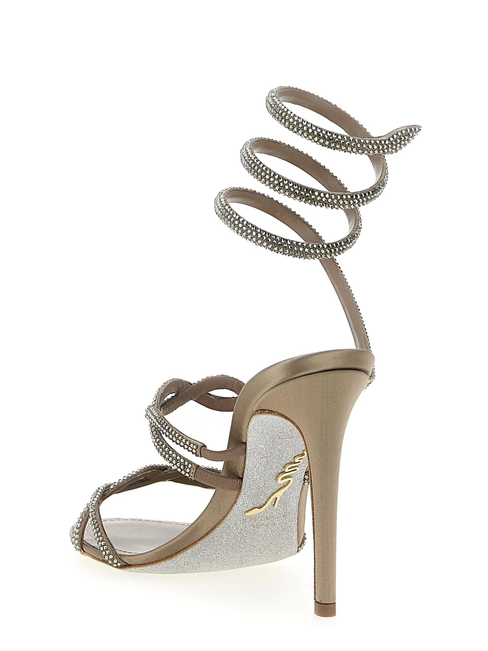 RENE CAOVILLA Gray Satin Stiletto Heel Sandals