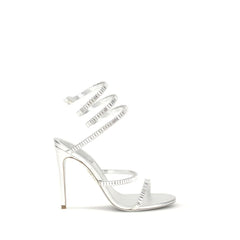 RENE CAOVILLA Silver Calf Leather Bos Taurus Stiletto Heel Sandals