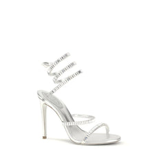 RENE CAOVILLA Silver Calf Leather Bos Taurus Stiletto Heel Sandals