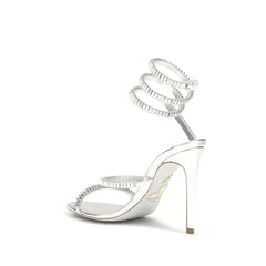 RENE CAOVILLA Silver Calf Leather Bos Taurus Stiletto Heel Sandals