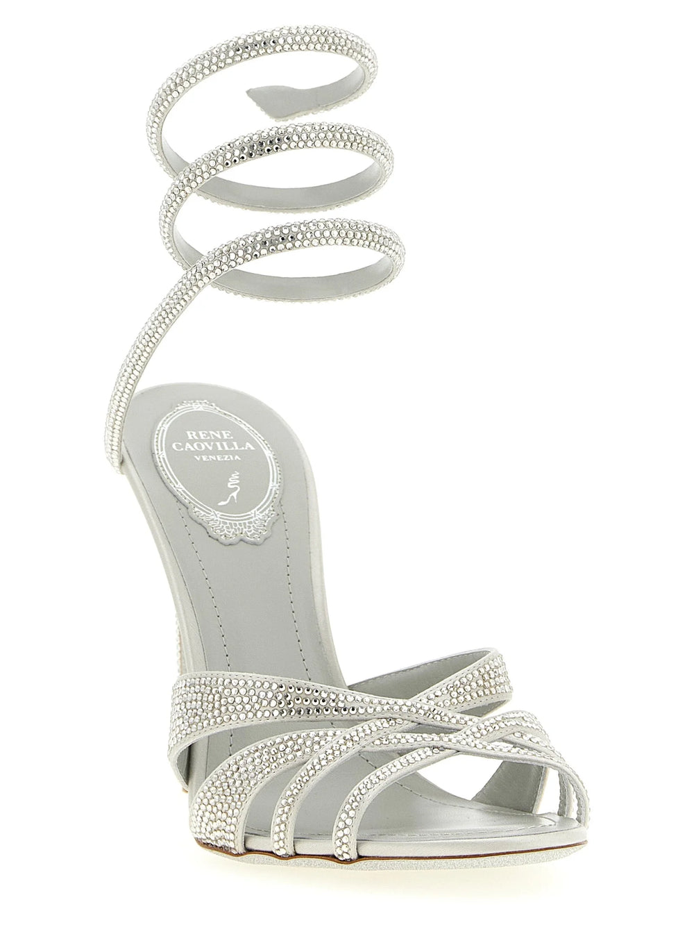 RENE CAOVILLA Silver Viscose Stiletto Heel Sandals