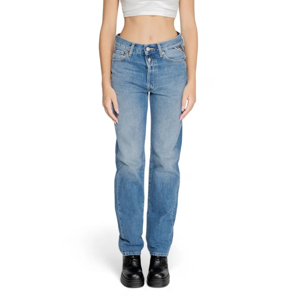 Replay Blue Cotton Mom Jean - Jeans