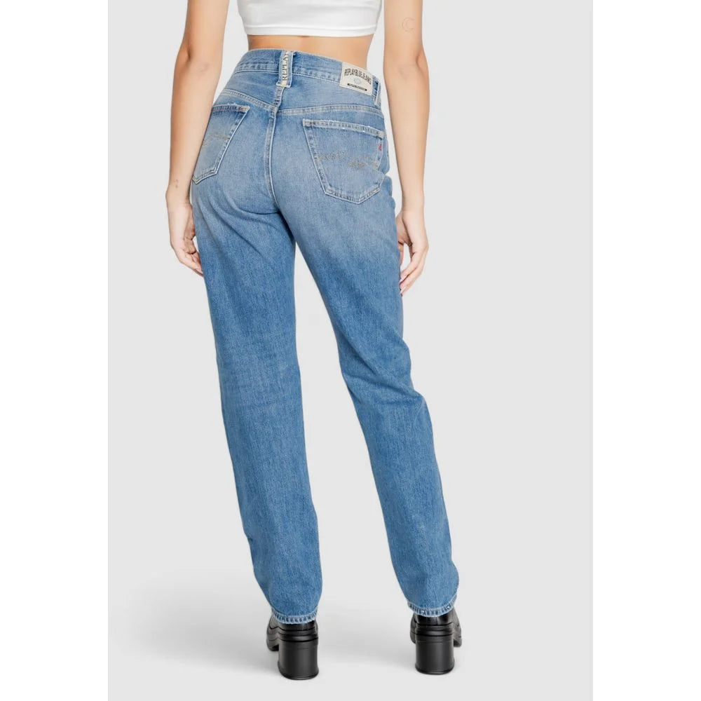 Replay Blue Cotton Mom Jean - Jeans