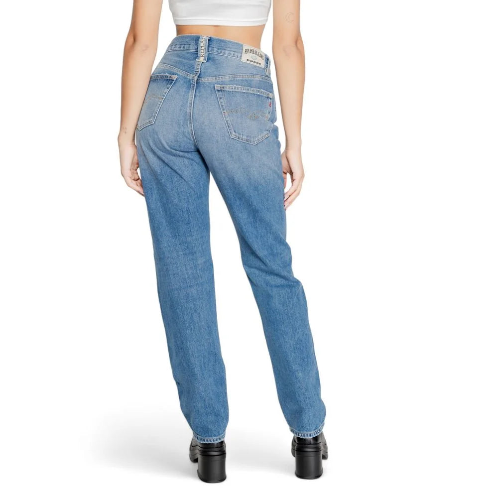 Replay Blue Cotton Mom Jean - Jeans