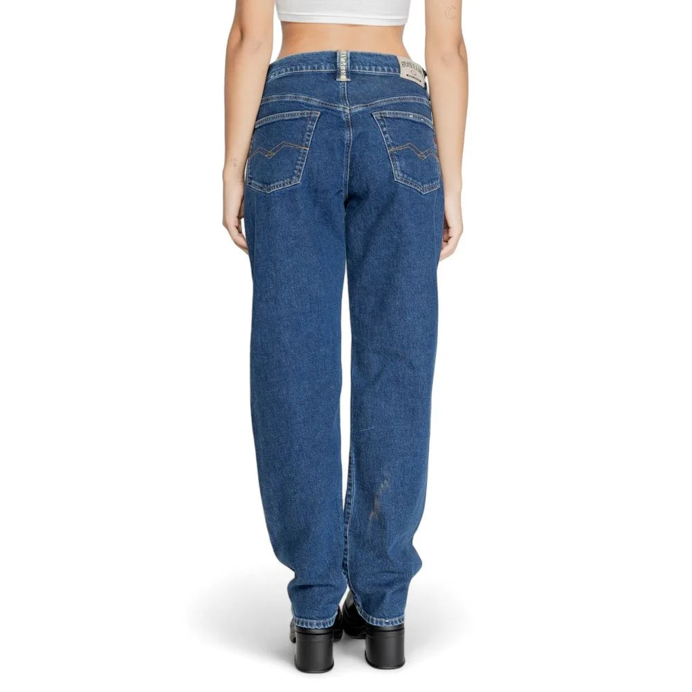 Replay Blue Cotton Mom Jean - Jeans