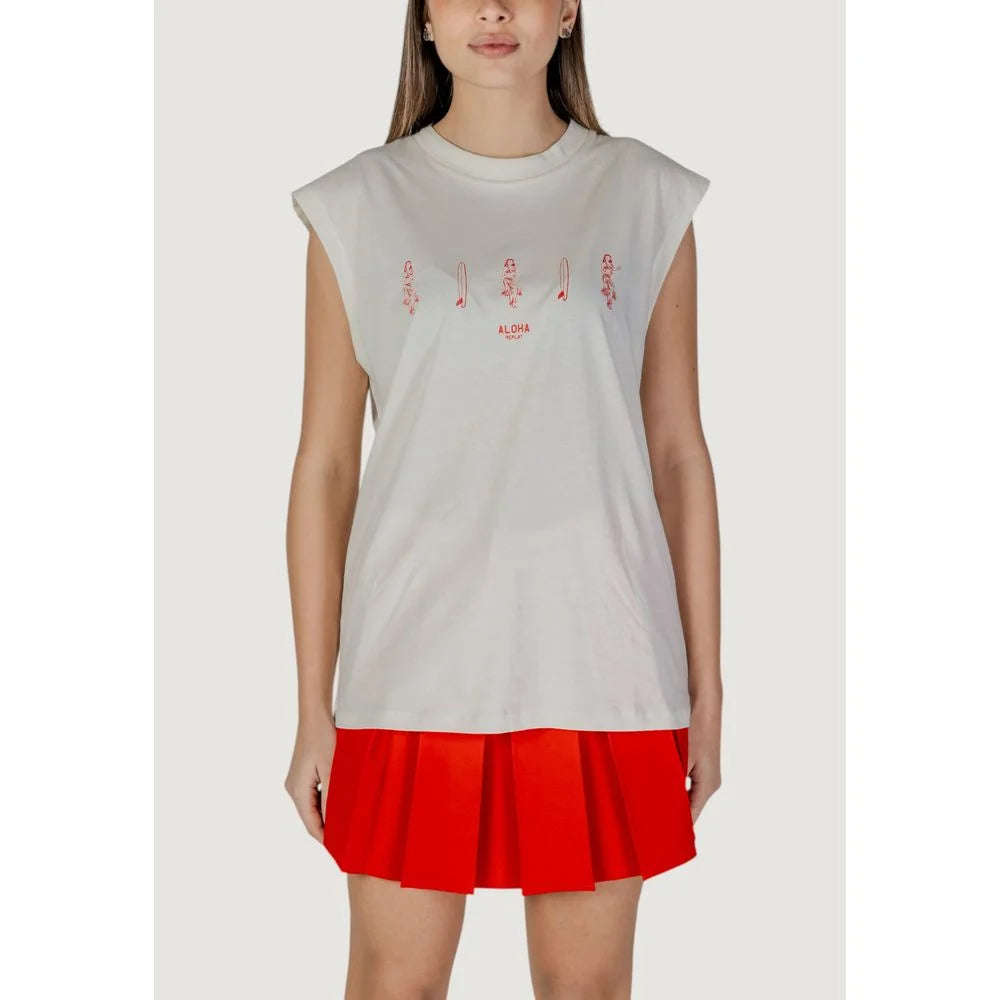 Replay Cream Cotton Tank Top - IT44|L - Tank Tops