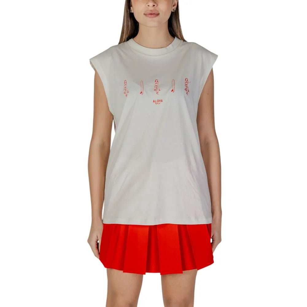 Replay Cream Cotton Tank Top - IT44|L - Tank Tops