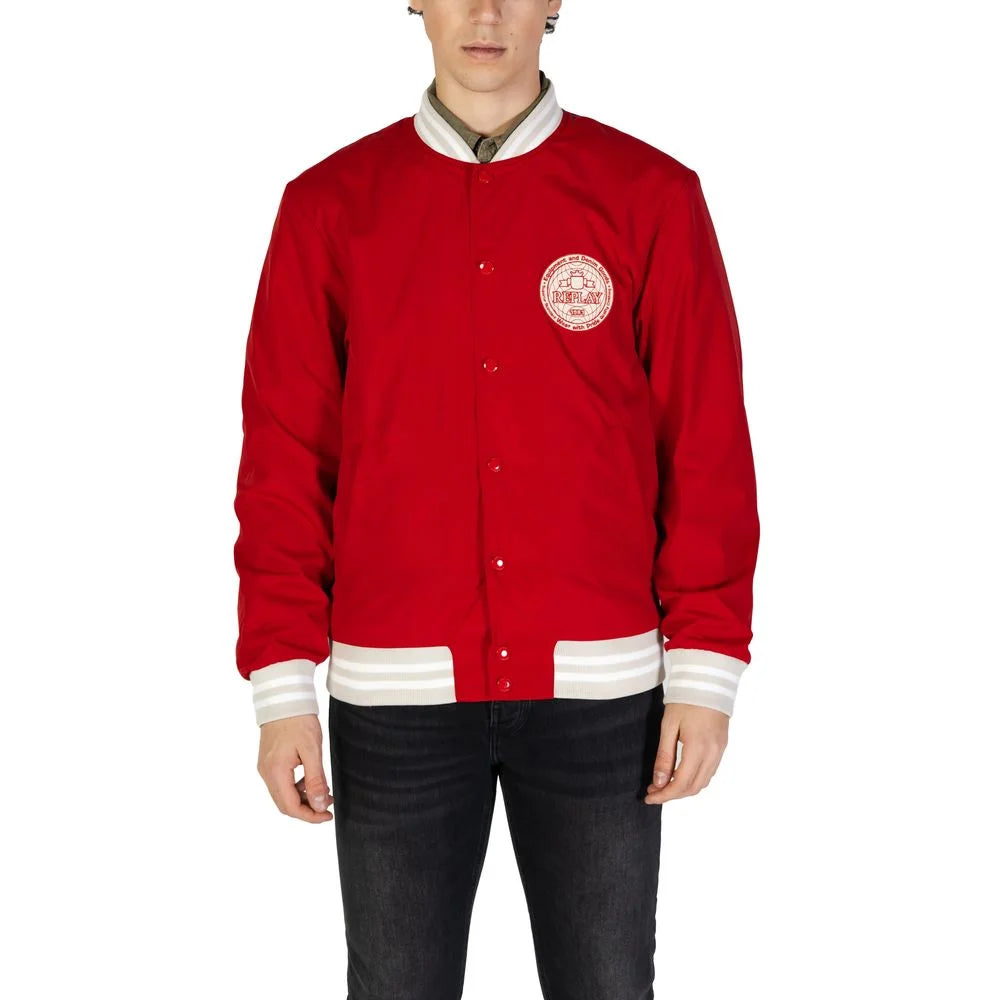 Replay Red Cotton Jackets & Coat - Varsity Jackets