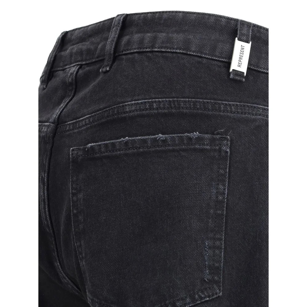 Represent Black Cotton Straight-Leg Jeans