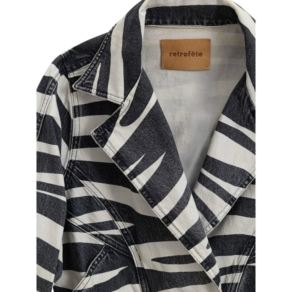 Retrofête Black And White Cotton Blazer - XXS - Trucker Jackets