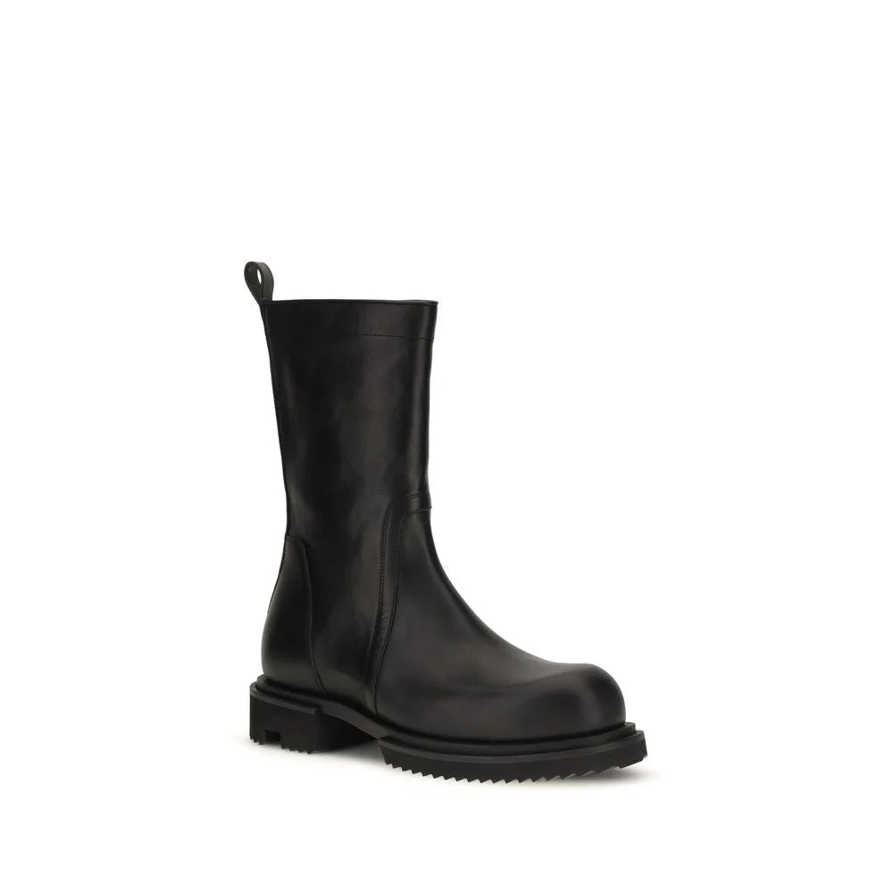 Rick Owens Black Calf Leather Bos Taurus Flat Boots