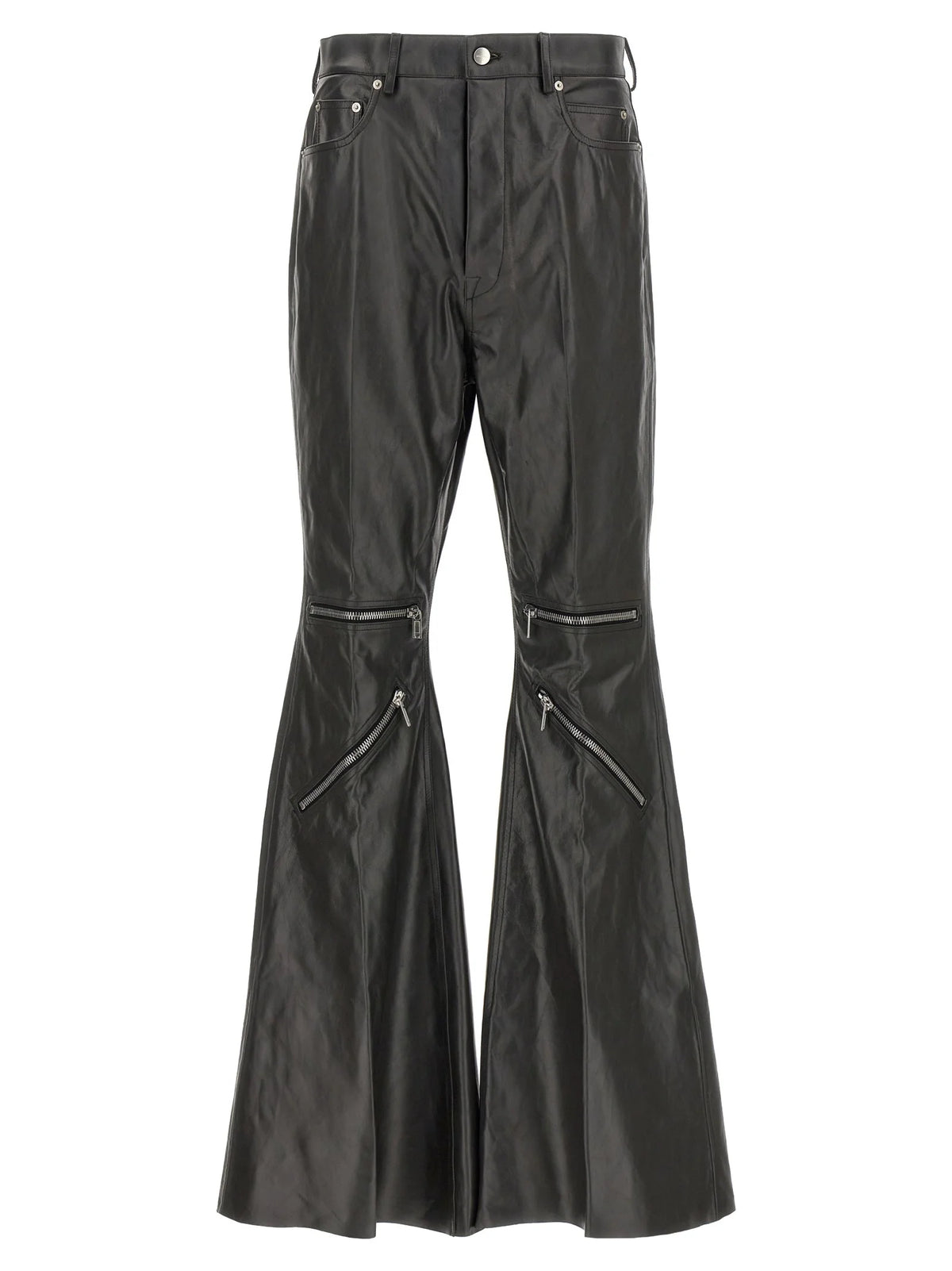 Rick Owens Black Calfskin Flared Pants - W31
