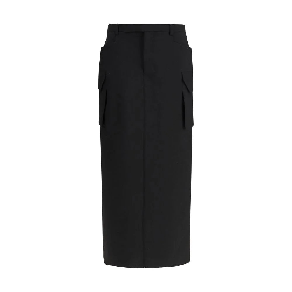 Rick Owens Black Fleece Wool Midi Skirt - Skirts