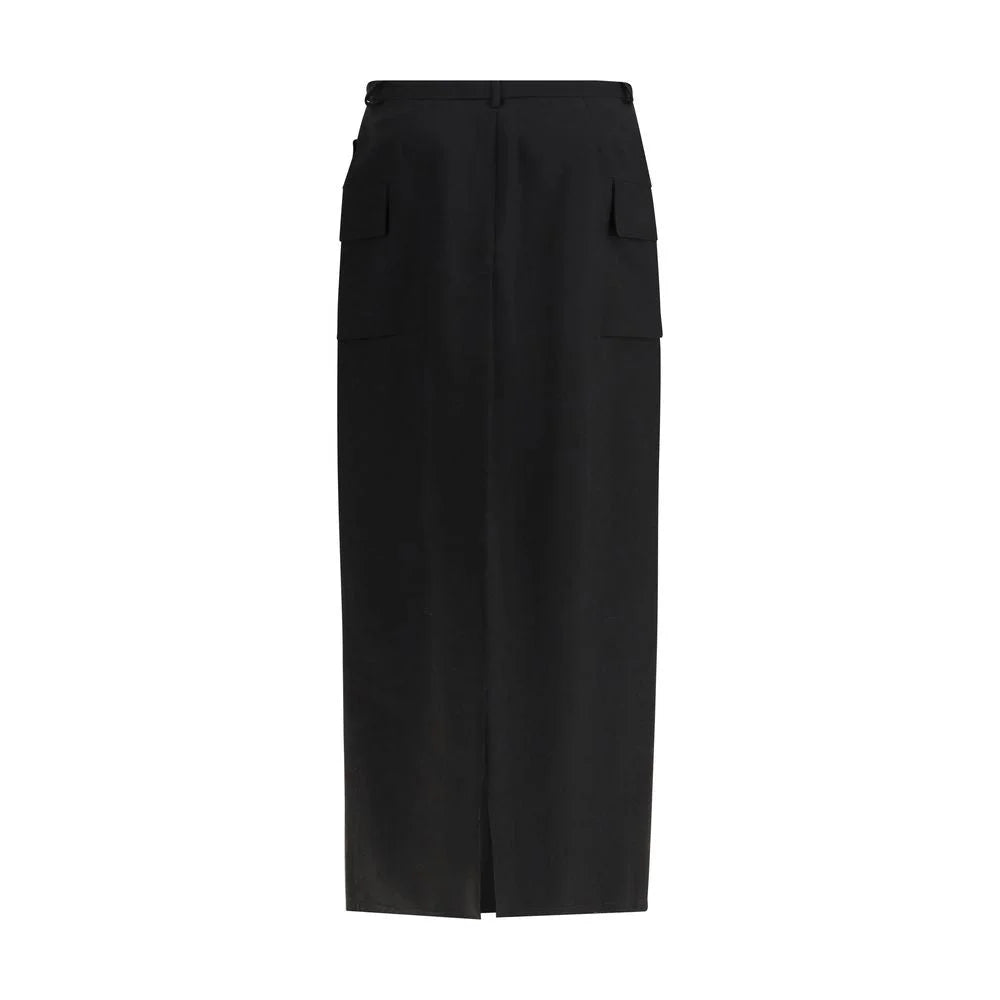 Rick Owens Black Fleece Wool Midi Skirt - Skirts