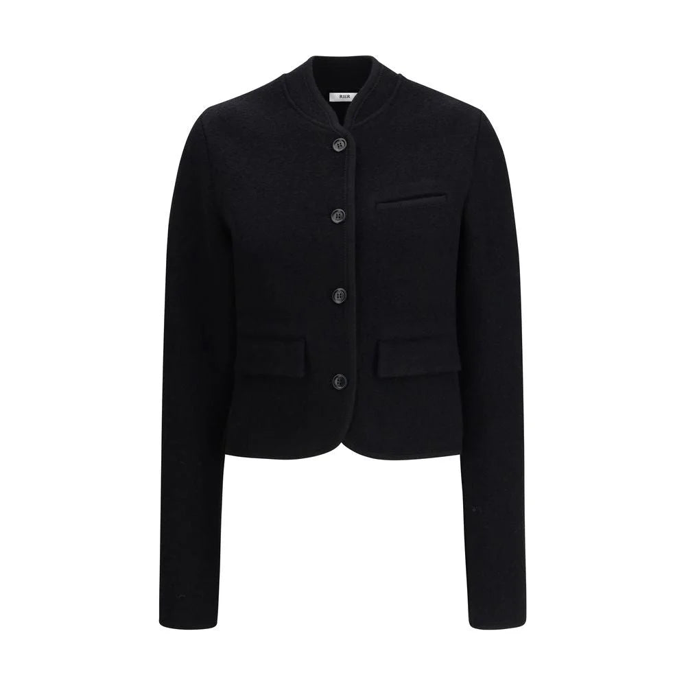 RIER Black Fleece Wool Coat - L