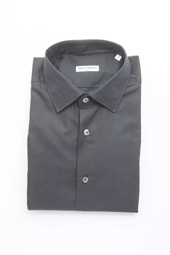 Robert Friedman Black Cotton Men’s Slim Shirt - Shirts