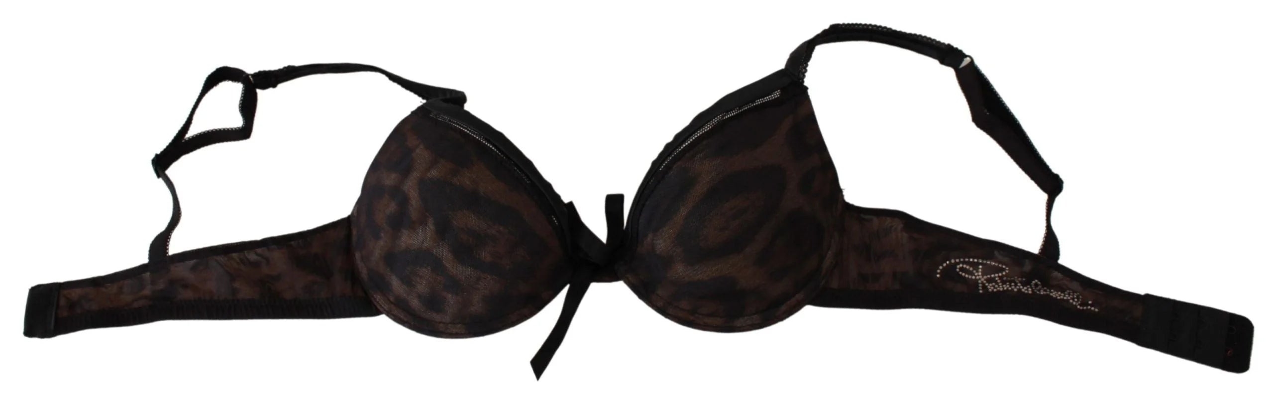 Roberto Cavalli Black Leopard Nylon Push Up Bra Underwear - IT1 | XS - Bras