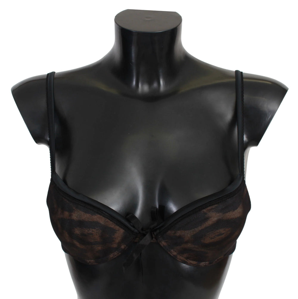 Roberto Cavalli Black Leopard Nylon Push Up Bra Underwear - IT1 | XS