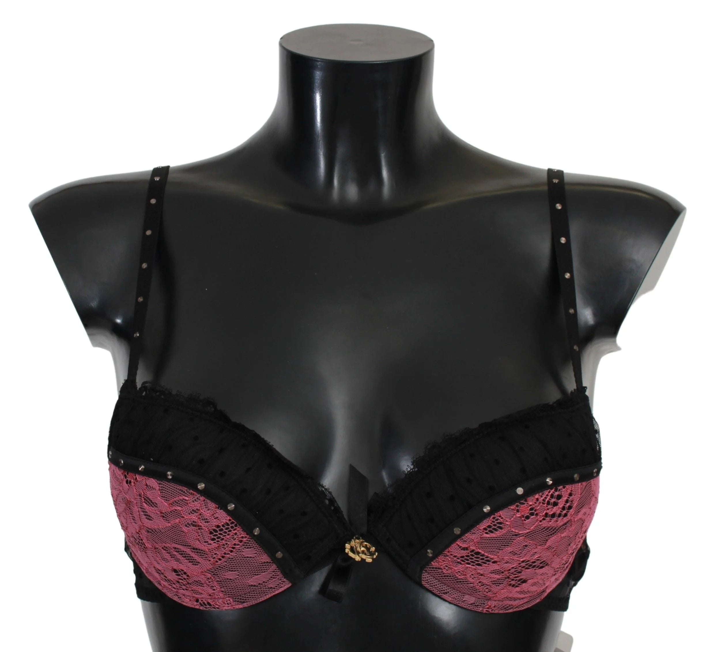 Roberto Cavalli Black Pink Lace Push Up Bra Underwear - IT1 | XS - Bras