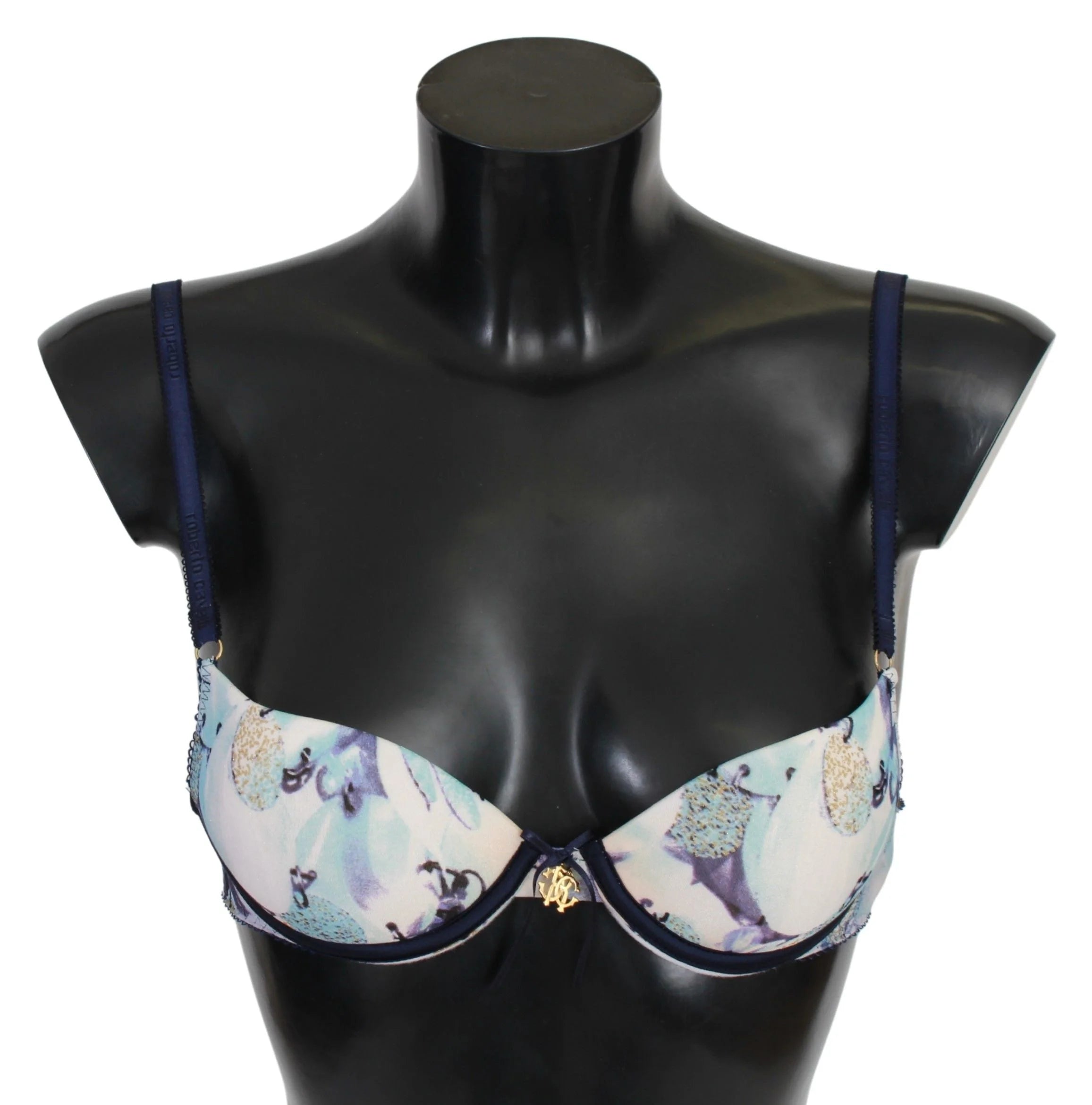 Roberto Cavalli Blue Printed Nylon Reggiseno Bra Underwear - IT1 | XS - Bras