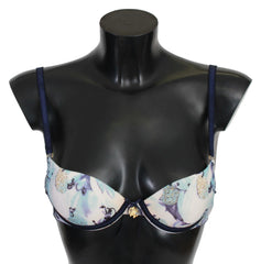 Roberto Cavalli Blue Printed Nylon Reggiseno Bra Underwear - IT1 | XS - Bras