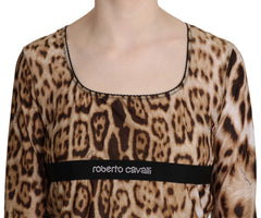 Roberto Cavalli Brown Round Neck Leopard Women Top Blouse - Blouses