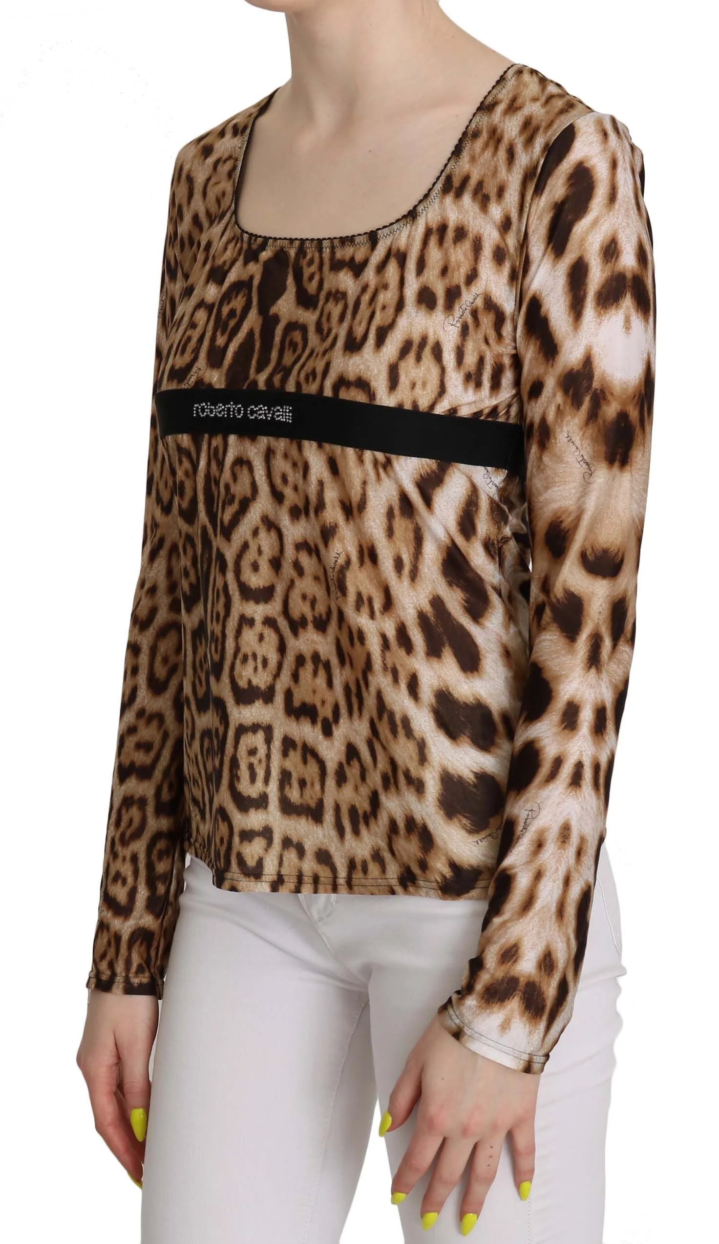 Roberto Cavalli Brown Round Neck Leopard Women Top Blouse - Blouses