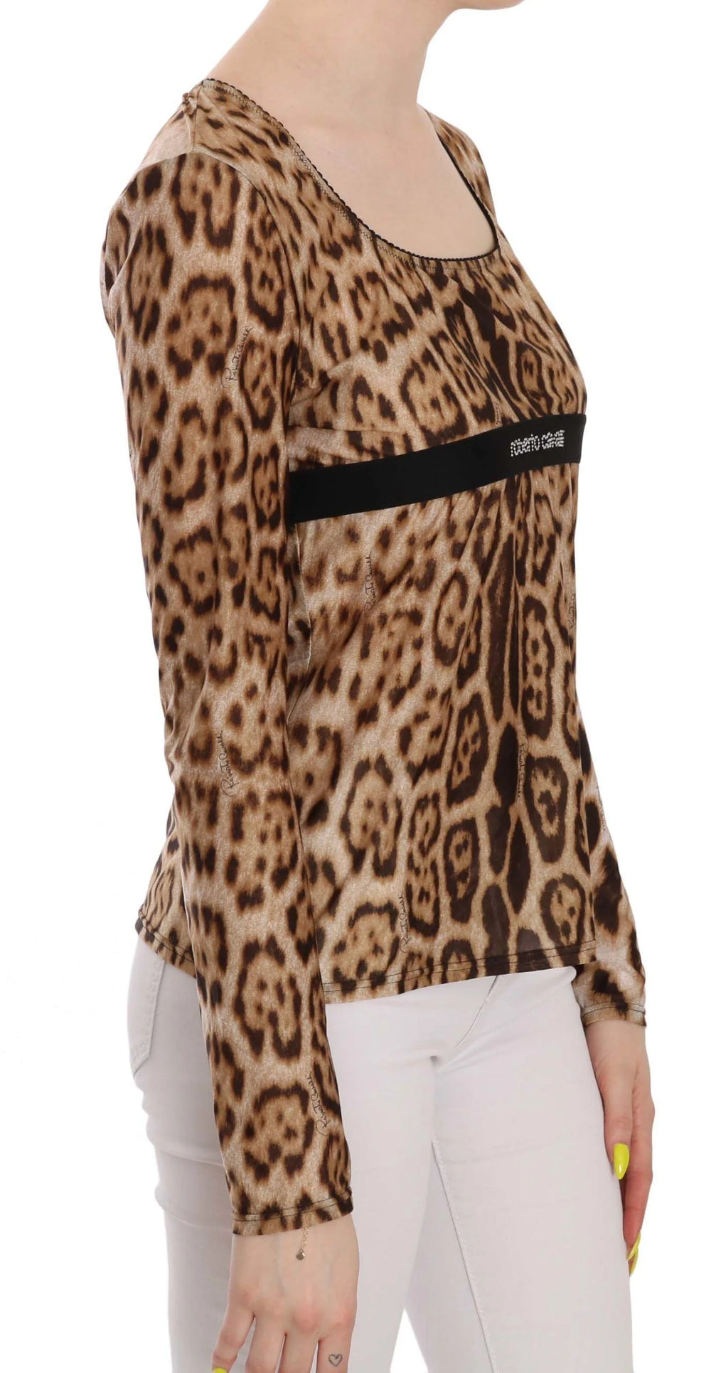 Roberto Cavalli Brown Round Neck Leopard Women Top Blouse - Blouses
