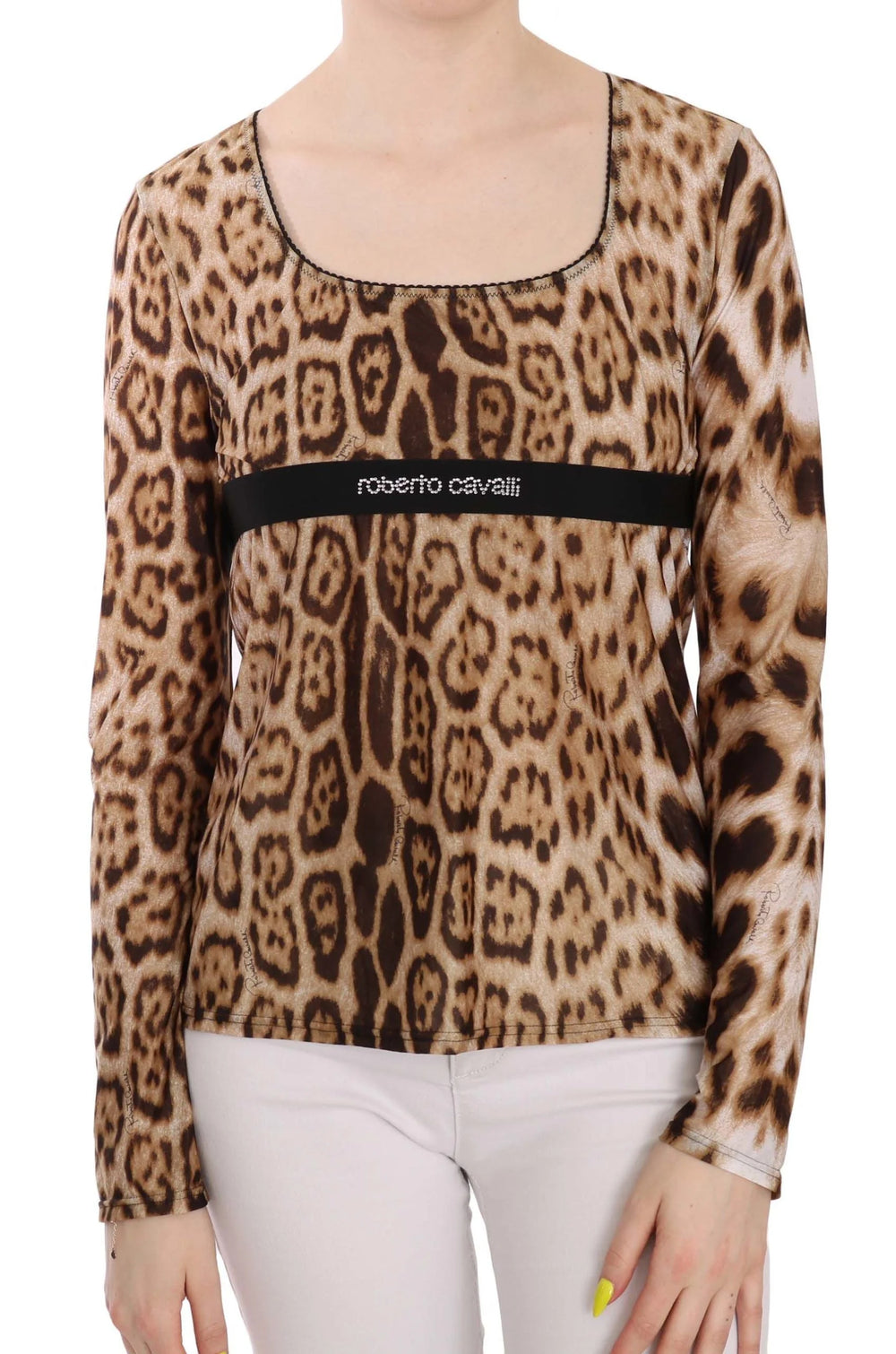 Roberto Cavalli Brown Round Neck Leopard Women Top Blouse - Blouses